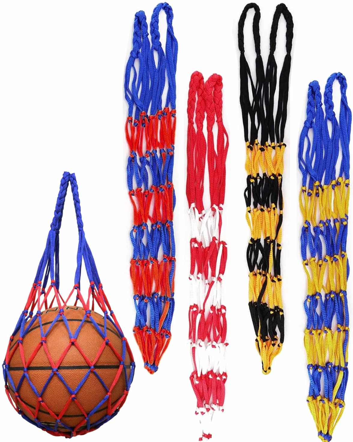 4 PCS Borsa da basket, borsa da basket, Rete per palloni da calcio, pallacanestro, 1 palla, con manici ad alto spessore