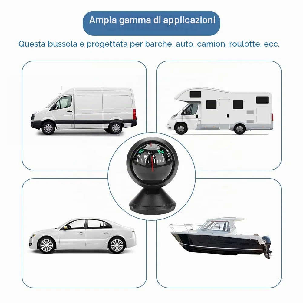 Bussola per Barche, Bussola per Auto Cruscotto Navigatore Digitale Bussola per Esploratore, Bussola Marina Regolabile Multifunzionale Bussola Marina Nera Adatto per Auto Camion per Barche