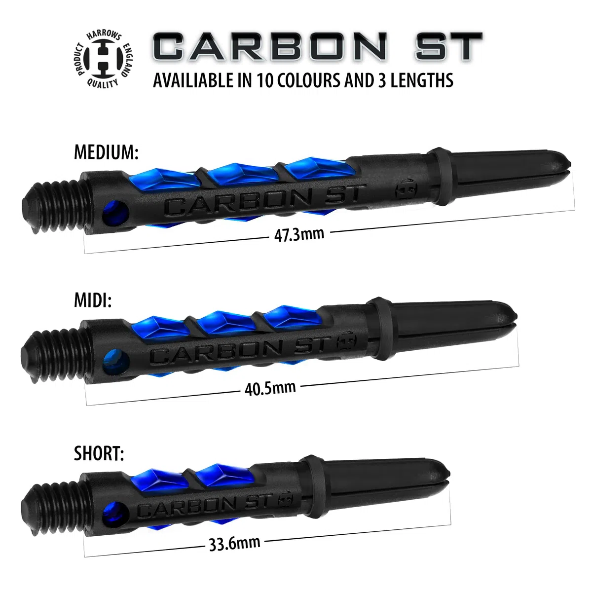 Harrows Set di 3 freccette in carbonio ST, 9 aste in totale, medie, corte e medie, resistenti, in carbonio composito, blu