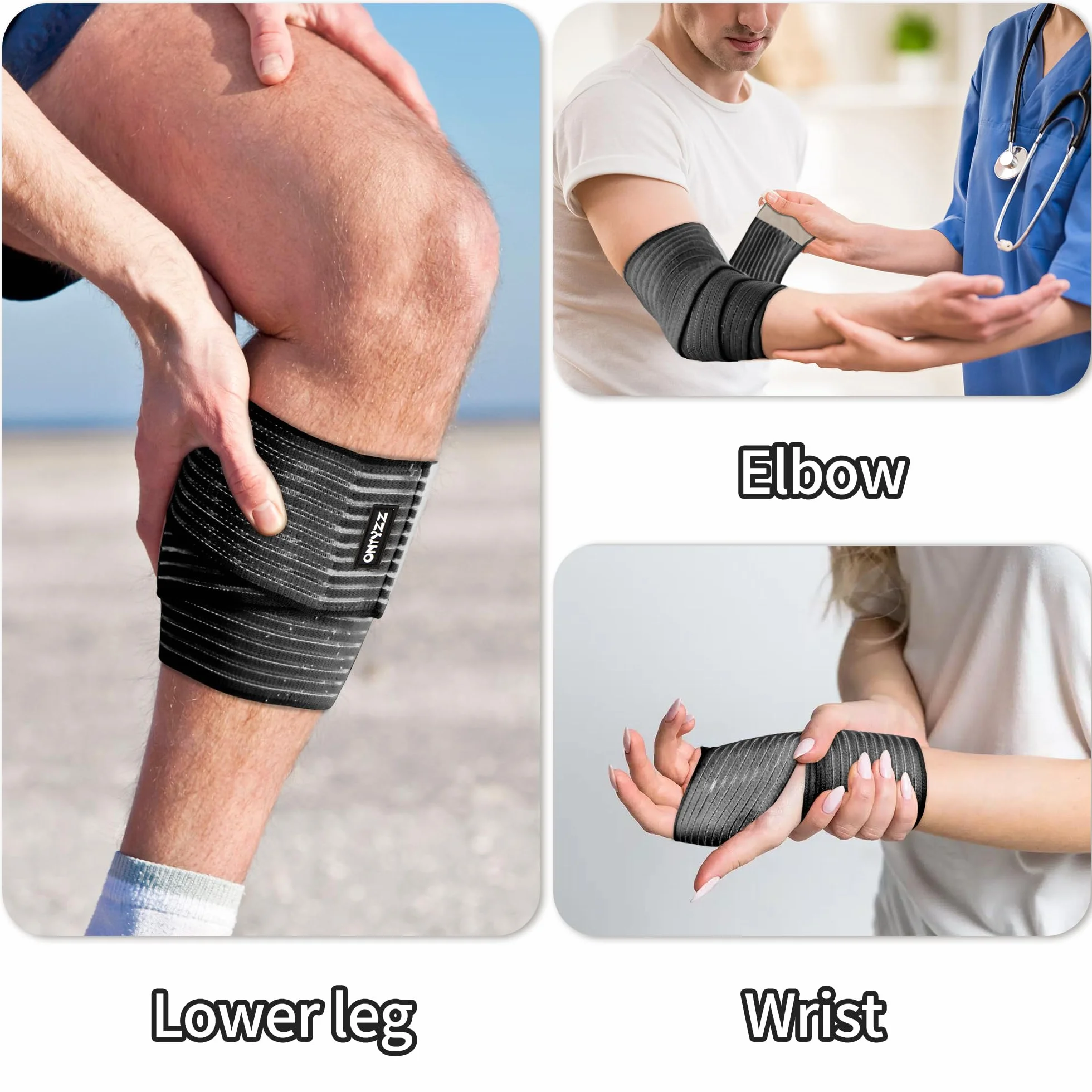 ONTYZZ Supporto Bendaggio Gomito 1 Pezzo Alta Elasticità Fasciatura Polso Supporto Mani per Sport Palestra Corsa Tozzo Allenamento Bendaggio Caviglia Tutore Nero/90cm