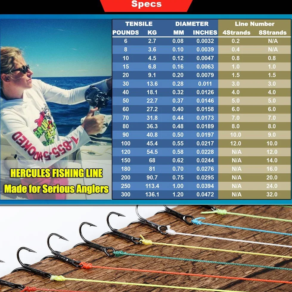 HERCULES, Lenza da pesca intrecciata super resistente a 4 fili da 2,7 kg a 45,4 kg per acqua salata, 100 m/300 m/500 m/1000 m, diam# 0,08 mm - 0,55 mm, alta qualità