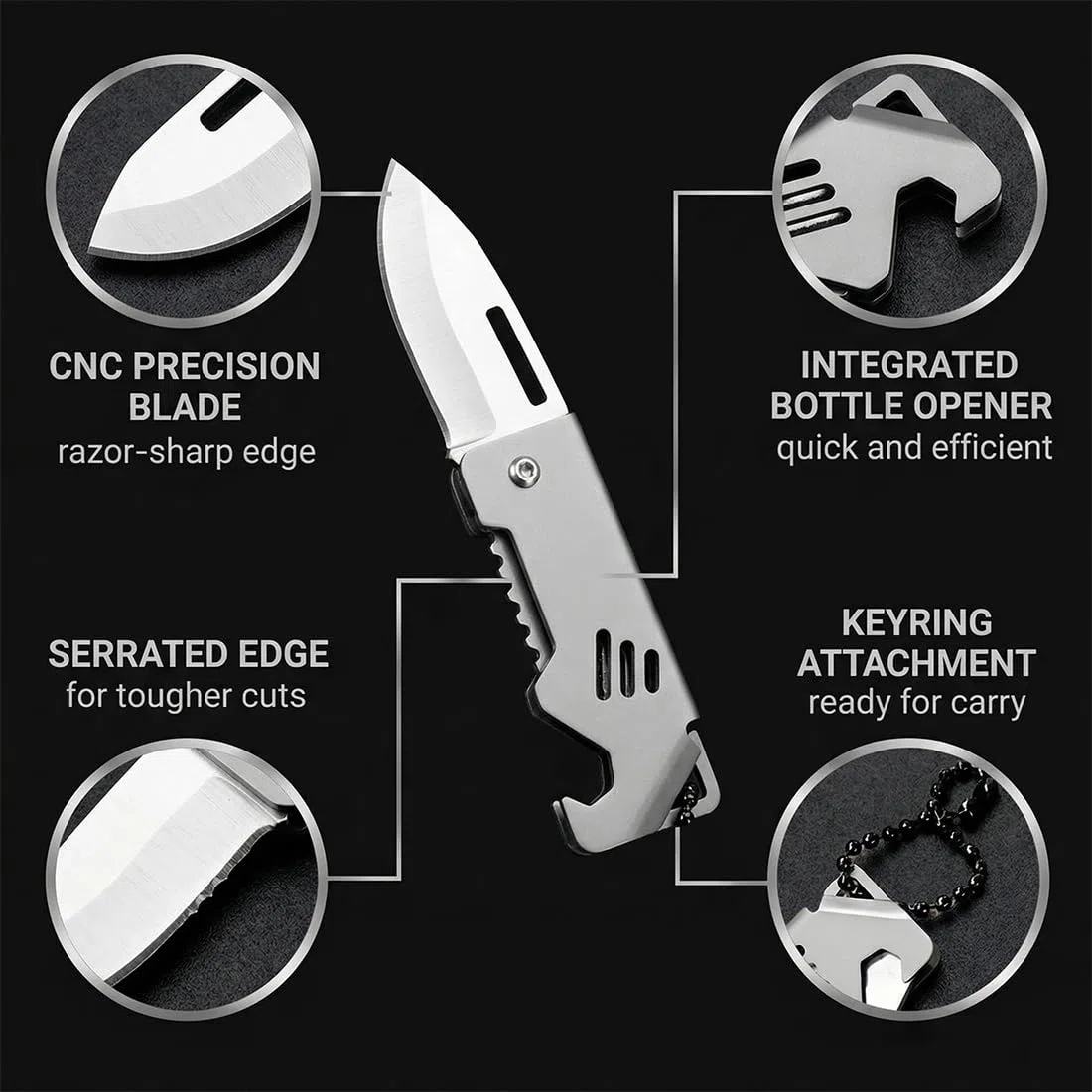 Coltellino Pieghevole Tascabile Piccolo Con Catena,Coltello Pieghevole Affilato Per Esterni E Da Sopravvivenzaper Campeggio,Raccolta Funghi,Pesca E Caccia(Argento)