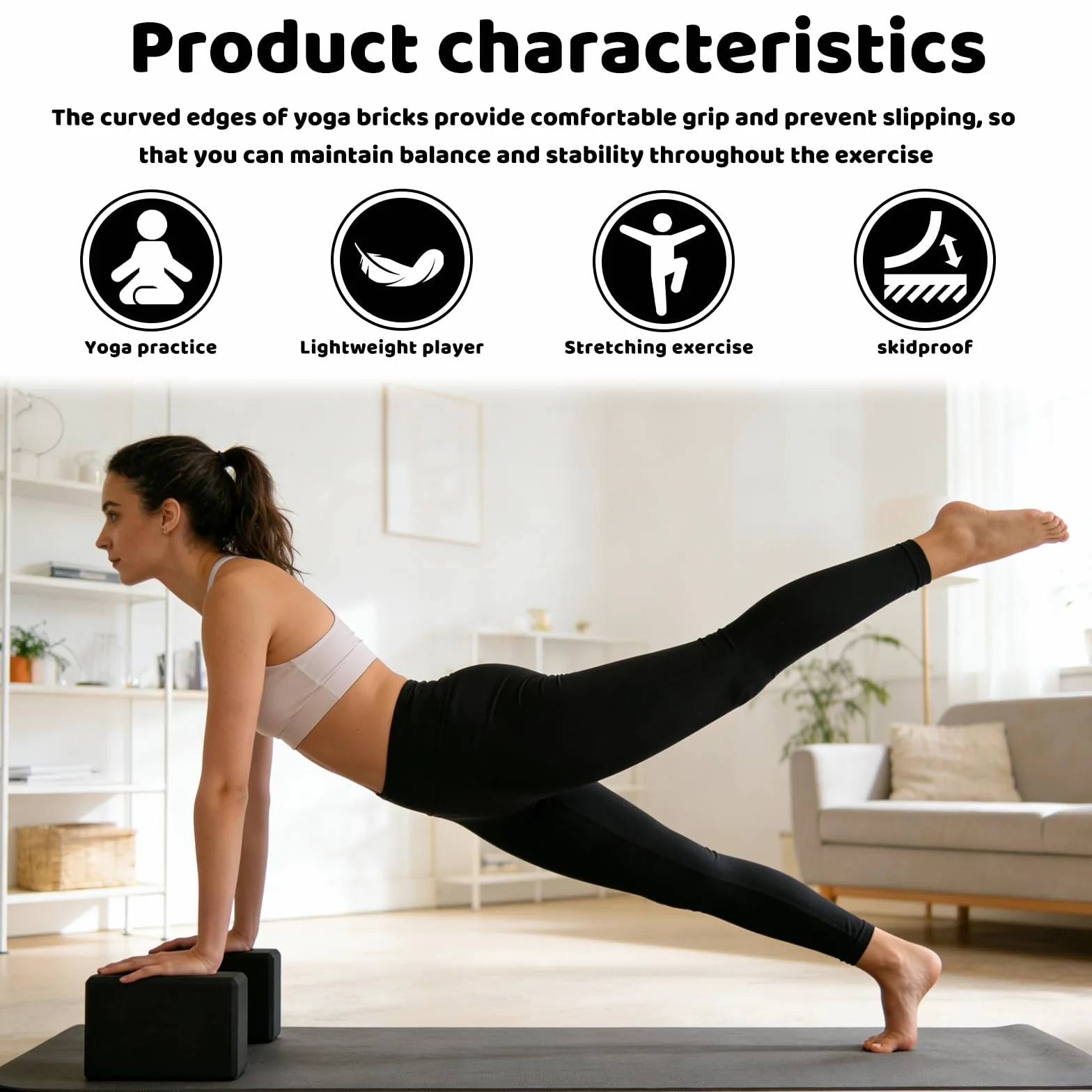 Set di 2 blocchi da yoga in schiuma EVA ad alta densità, antiscivolo, leggeri, per pilates, meditazione e stretching profondo, accessori per palestra e fitness