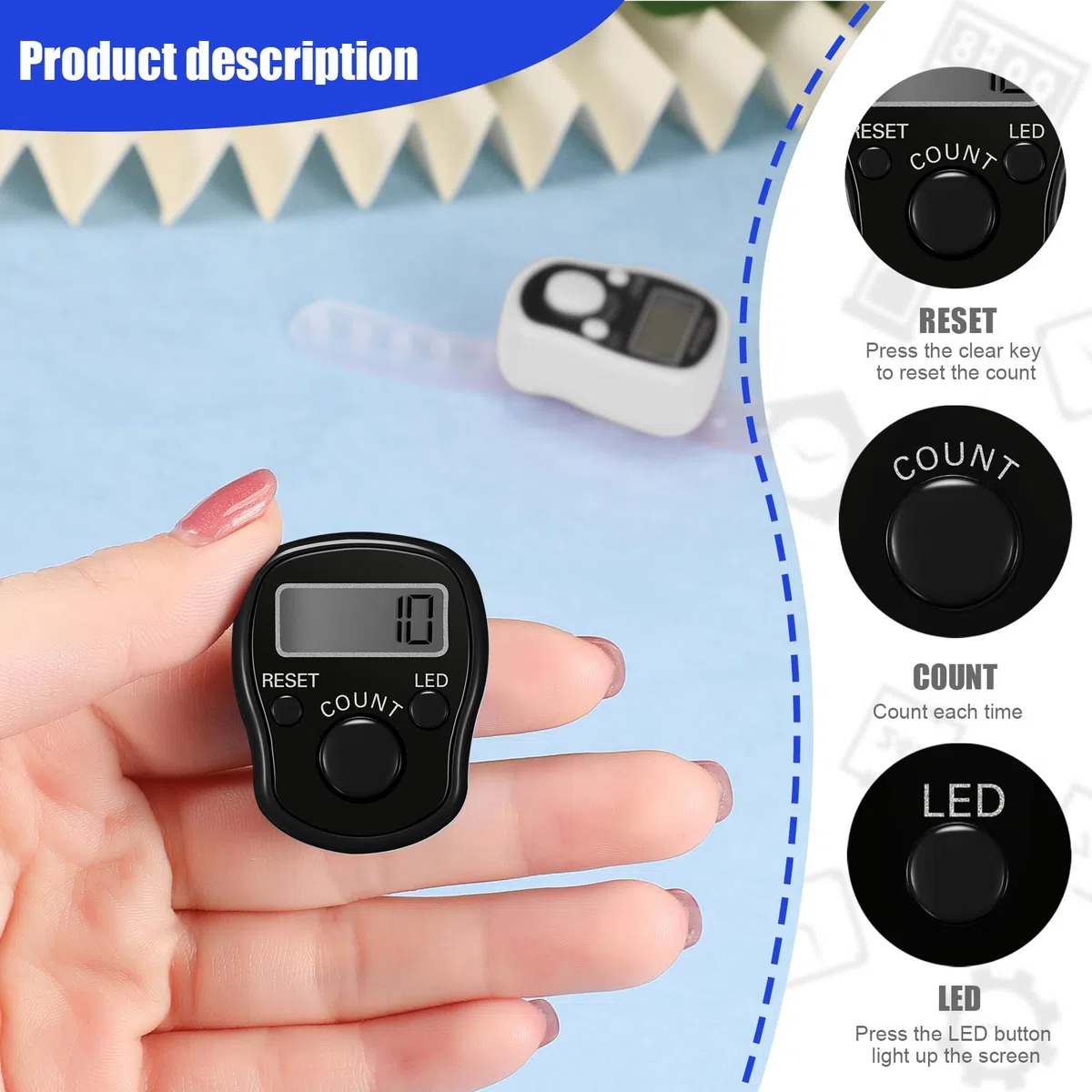 2 Contatori da Dito Elettronici Contatori Digitali a Dito a LED a 5 Cifre Contatori Manuali Ripristinabili Mini Contatore a Mano Conteggio dei Contatori con Anello (Classico, Nero, Bianco)