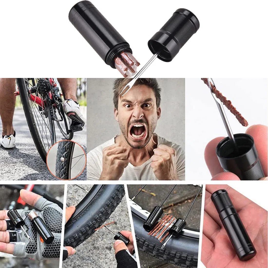 Kit Riparazione Tubeless MTB Attrezzi Bike, Forature per Pneumatici per Bici con 10 pcs di Strisce adesive e 1 alesatore per Foratura per Riparazione Pneumatici Accessori Professionali
