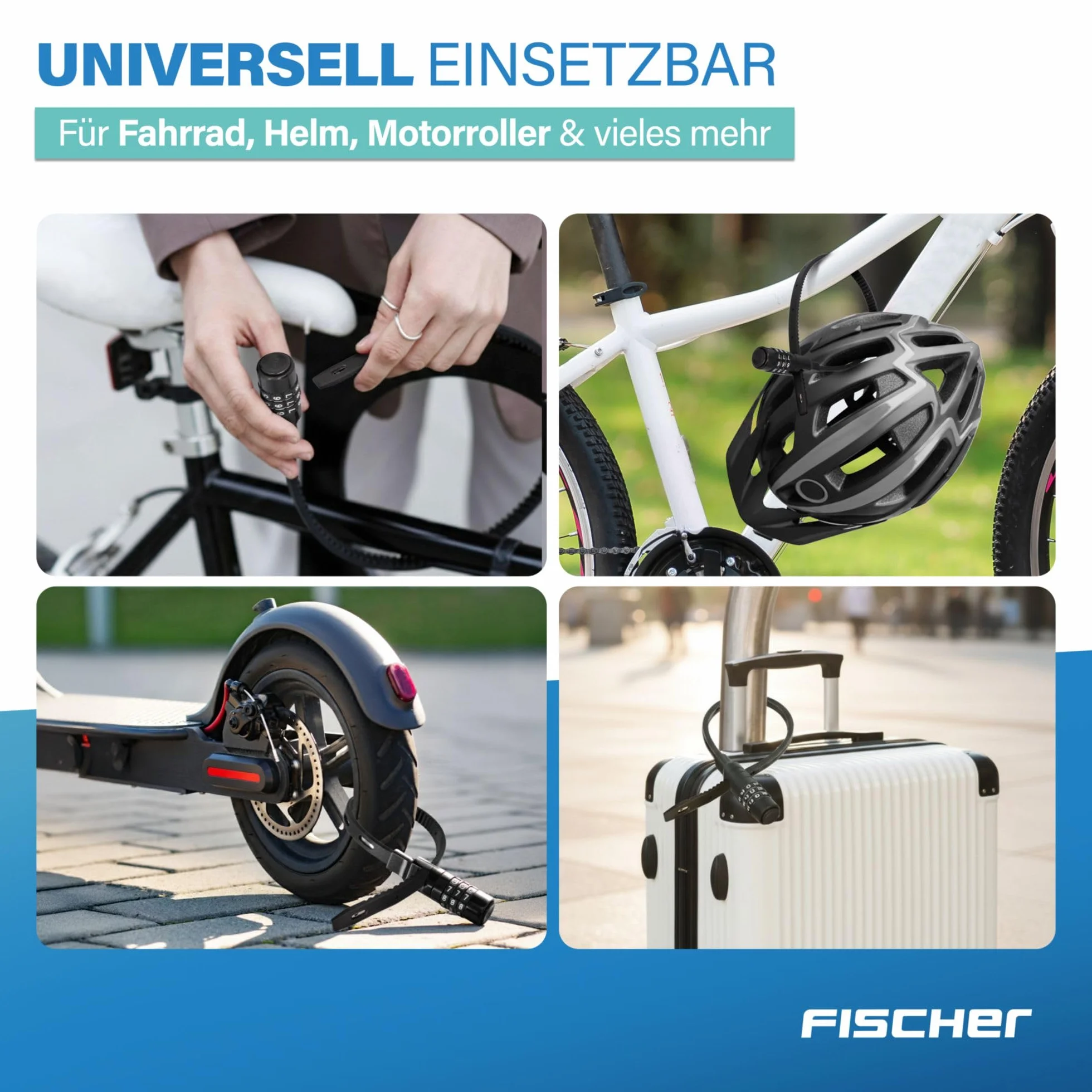 FISCHER Lucchetto speciale per bicicletta, casco o sci, nero, lunghezza: 53 cm