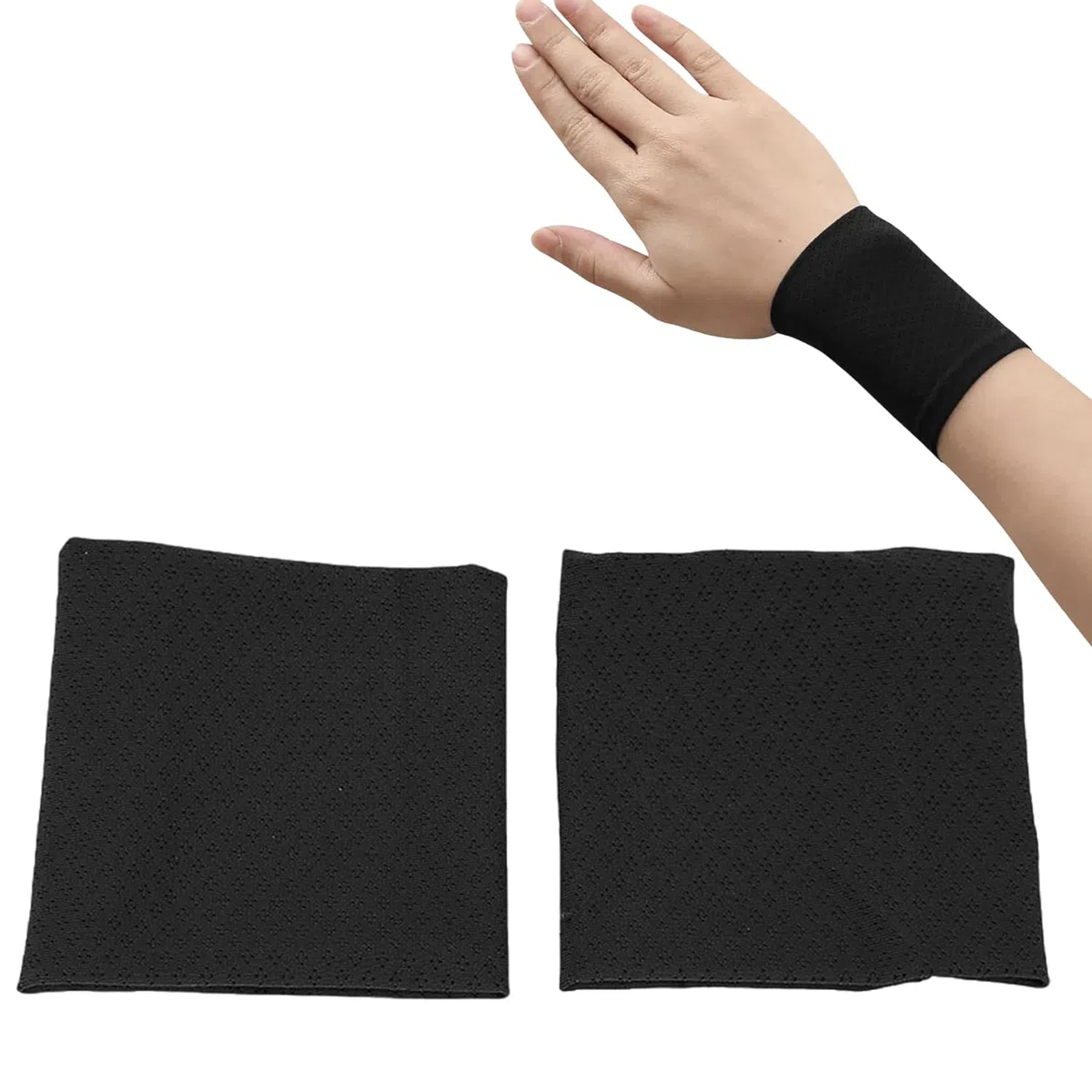 Fascia Antisudore da Polso,Polsino di Raffreddamento Unisex Seta di Ghiaccio,Braccialetto Elastico Rinfrescante Morbido e Traspirante,Sudore del Braccialetto di Seta del Ghiaccio 2 Pezzi Nero Tokaneit