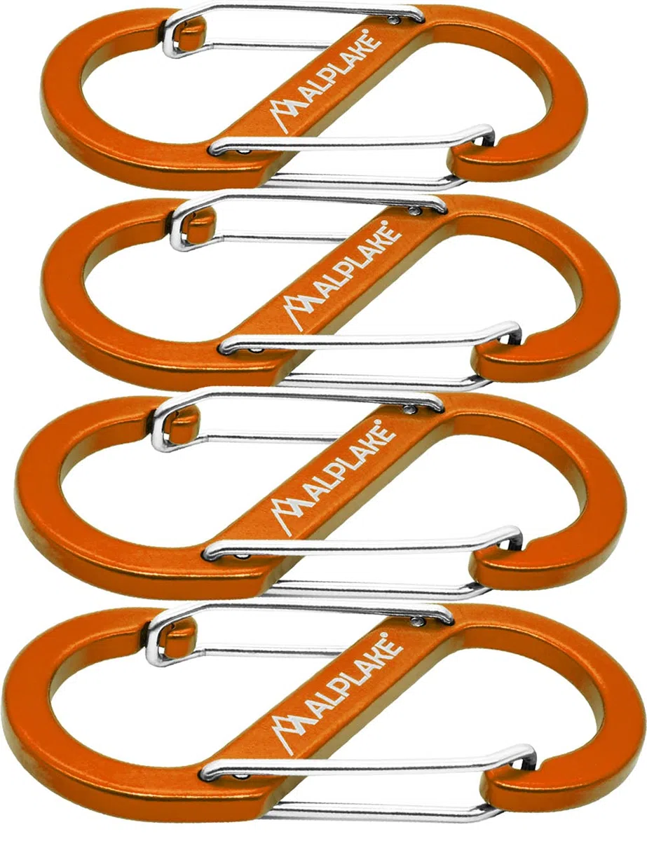 Set di 4 moschettoni a forma di S, 88 x 40 mm, arancione