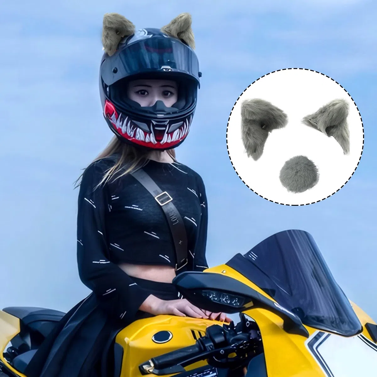 Set di gatto casco 3D - Coppia riutilizzabile | Kitty orecchio adesivo moto accessorio quadrante | Bicycle Motorcycle Smooth superfici arredamento casco, copre
