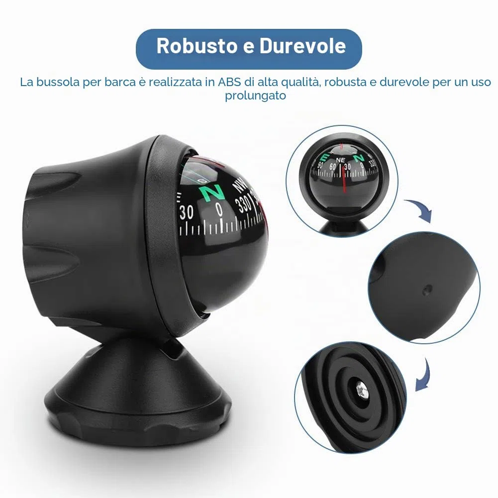 Bussola per Barche, Bussola per Auto Cruscotto Navigatore Digitale Bussola per Esploratore, Bussola Marina Regolabile Multifunzionale Bussola Marina Nera Adatto per Auto Camion per Barche