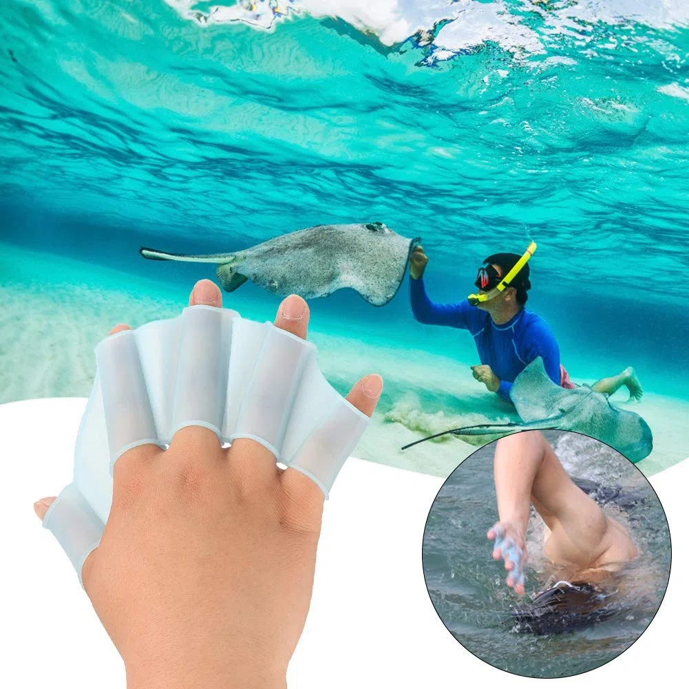 Demeras Guanti in gel di silice per nuoto e immersioni, S (blu), ausili per l'allenamento sportivo