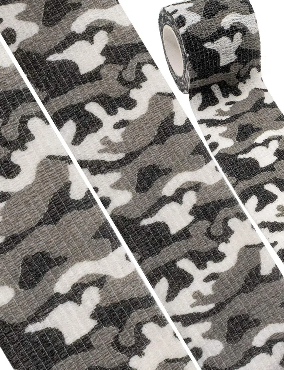 3x Nastro Camouflage, Nastro Tessuto, Impermeabile, Riutilizzabile, Nero/Bianco, 4,5m