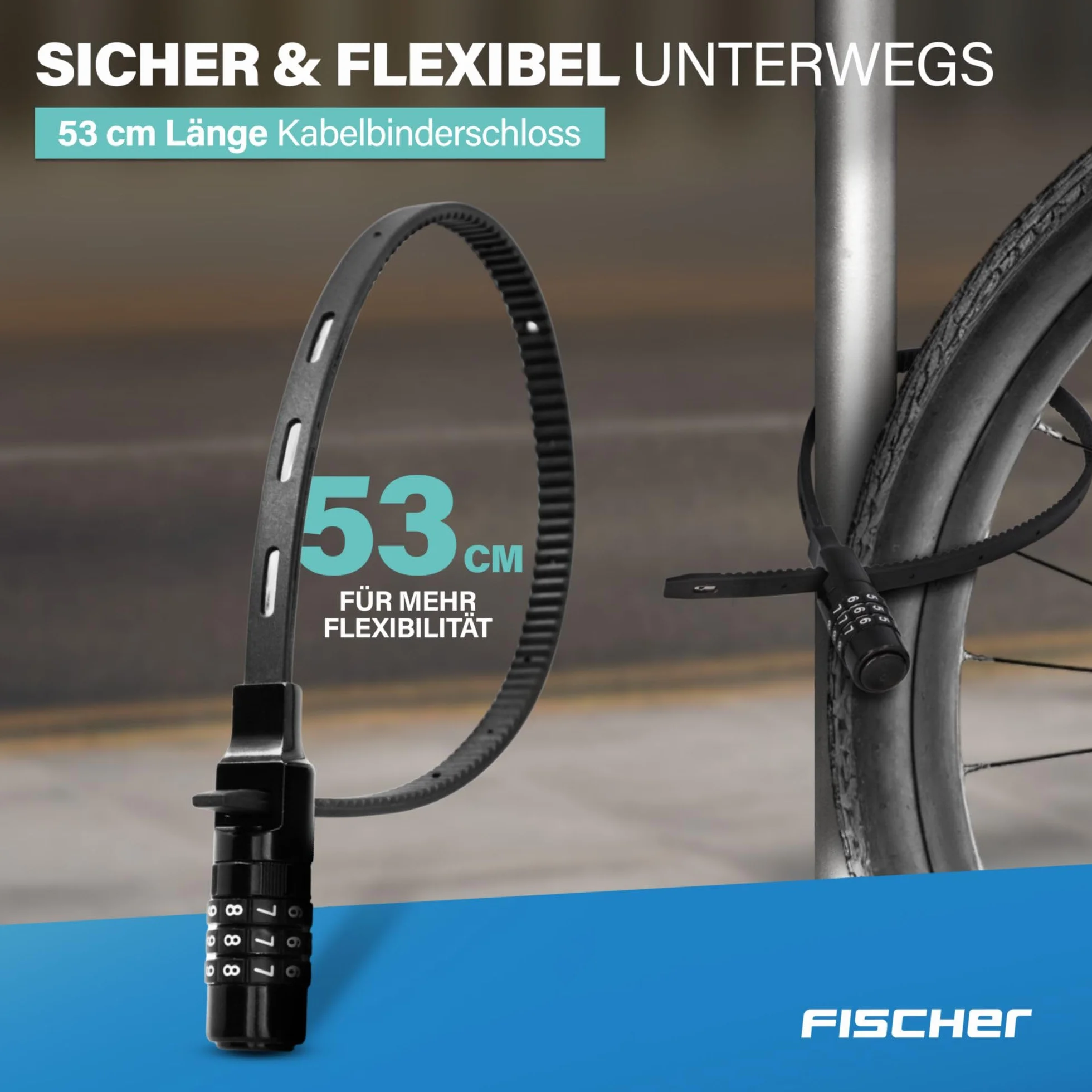 FISCHER Lucchetto speciale per bicicletta, casco o sci, nero, lunghezza: 53 cm