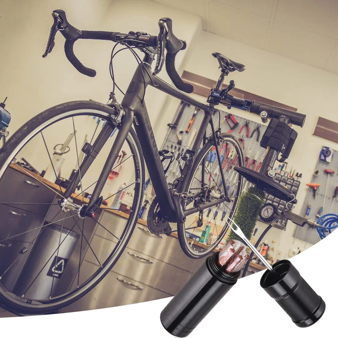 Kit Riparazione Tubeless MTB Attrezzi Bike, Forature per Pneumatici per Bici con 10 pcs di Strisce adesive e 1 alesatore per Foratura per Riparazione Pneumatici Accessori Professionali