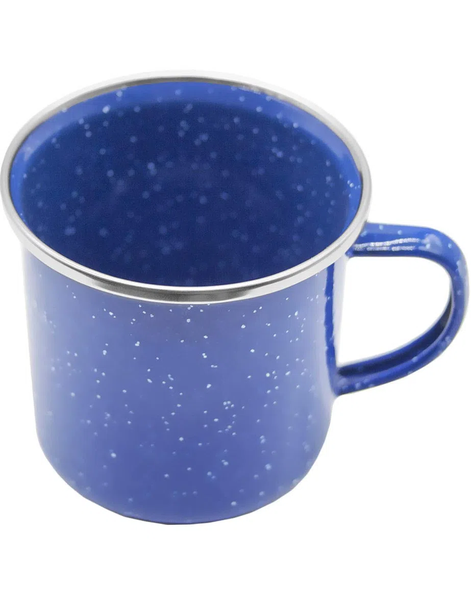 Tazza smaltata, da campeggio, infrangibile, blu classico, con pois, 300 ml
