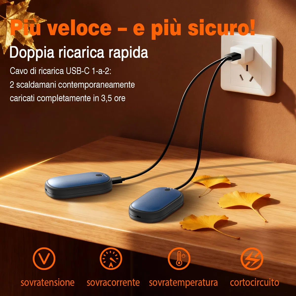 Scaldamani Ricaricabile, 2 in 1 Scaldamani Magnetico 5000mAh, Scalda Mani Elettrici USB-C, Certificato CE UL,3 Livelli di Temperatura, Per Campeggio All'aperto, Caccia e Golf (Blau)
