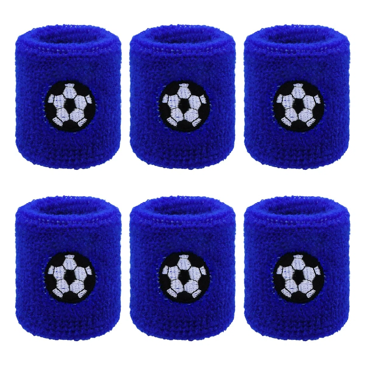 6 Pezzi Polsino Sportivo Braccialetti Sportivi per Bambini Sudore Assorbente Fasce da Polso Cotone Elastico Traspirante Polsini SpugnaPolsini di Sport per Basket Calcio Corsa Palestra, Blu (B)