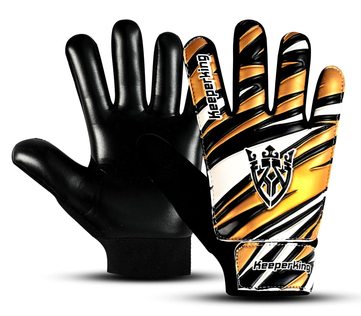 Keeperking Guanti da portiere per bambini, ragazzi e ragazze, guanti da calcio, per ragazzi (5, oro nero)