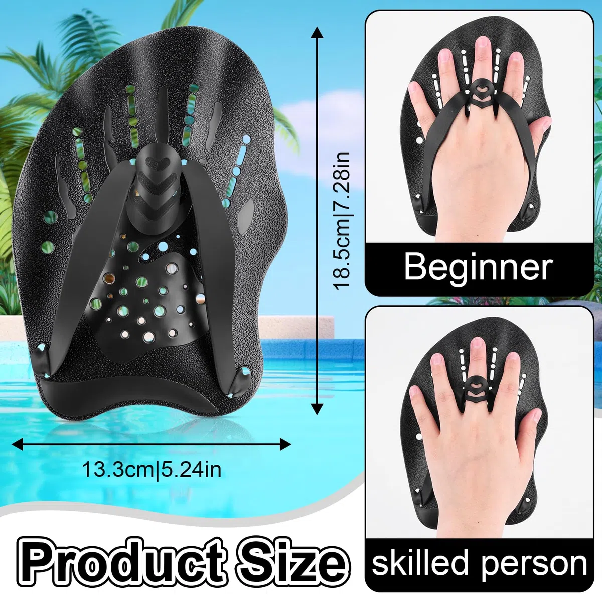 WuGU Pale da Mano da Nuoto, Palette Nuoto Piscina Regolabile, Swim Paddle, Pagaia Per Nuotos Mano, Aiuto all'allenamento Della Forza Per Adulti Bambini Unisex(Nero)