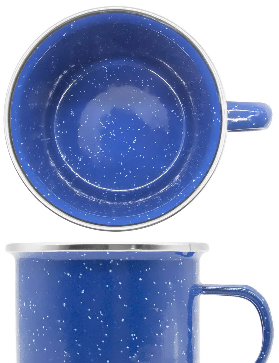 Tazza smaltata, da campeggio, infrangibile, blu classico, con pois, 300 ml