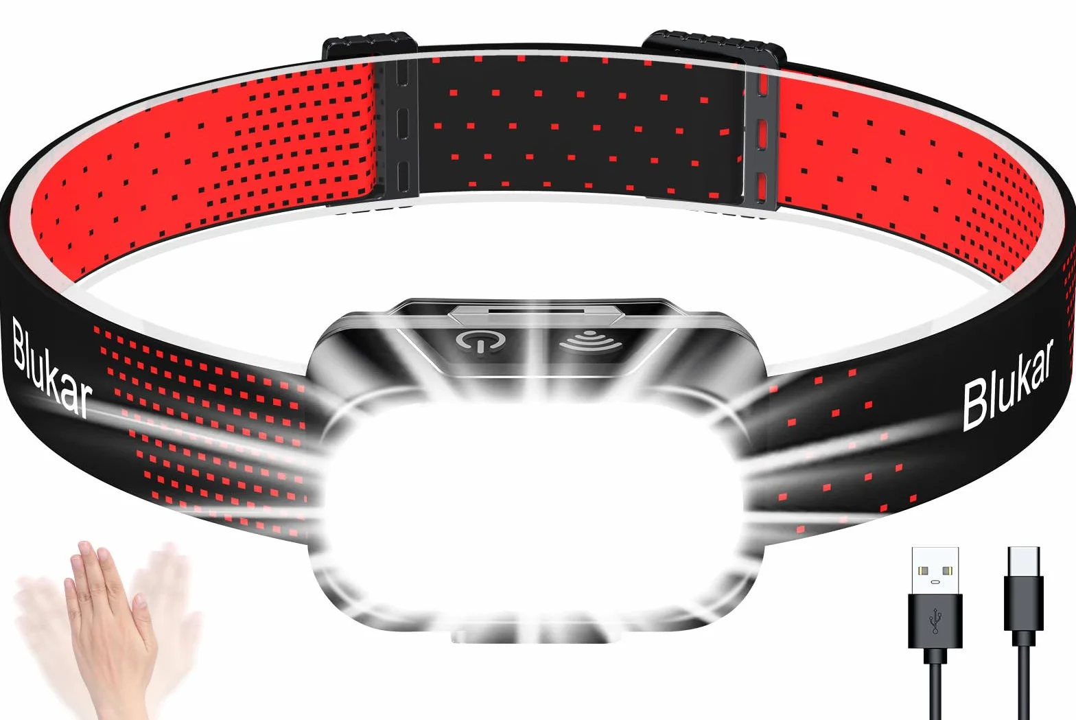 Blukar Torcia Frontale LED Ricaricabile 2000 Lumen IPX5 Impermeabile per Campeggio Trekking Pesca