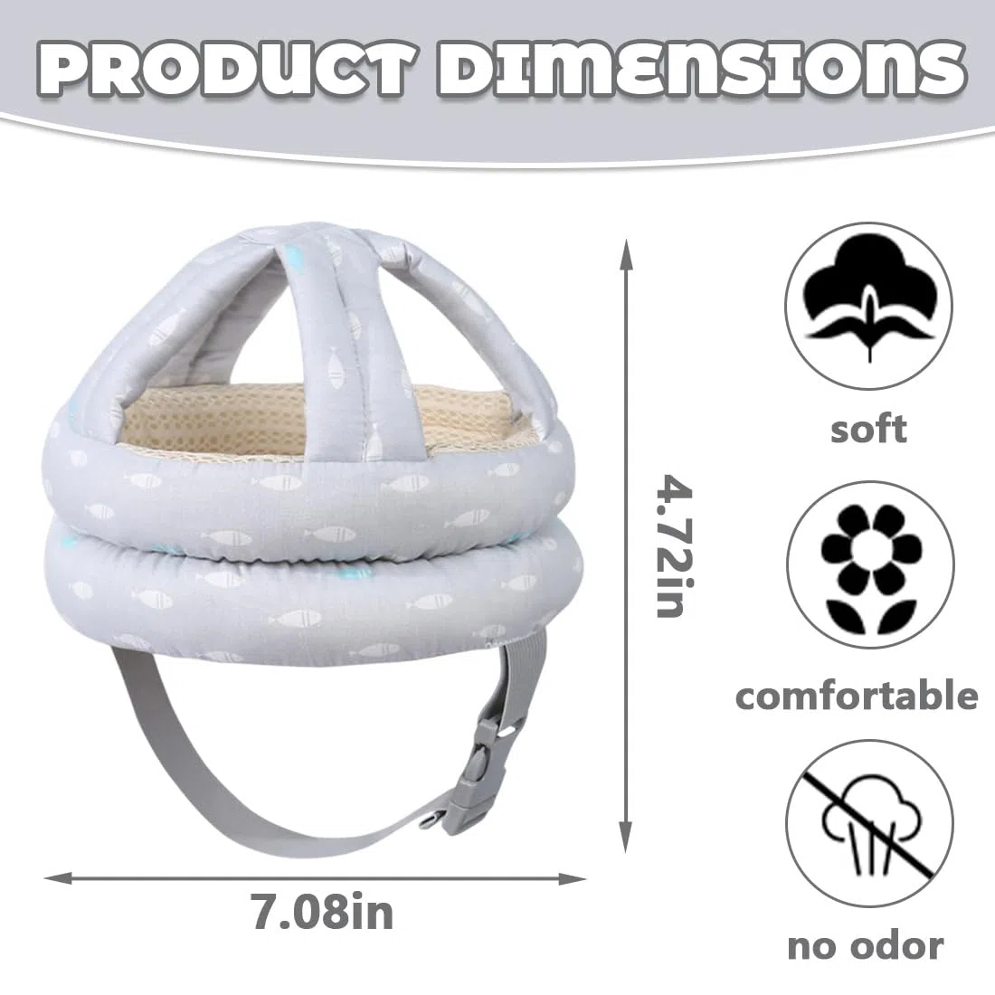 Casco Neonato Primi Passi, Caschetto Primi Passi per Bambini da 6 a 36 Mesi, Caschetto Neonato Anticaduta, Traspirante e sicuro(grigio)