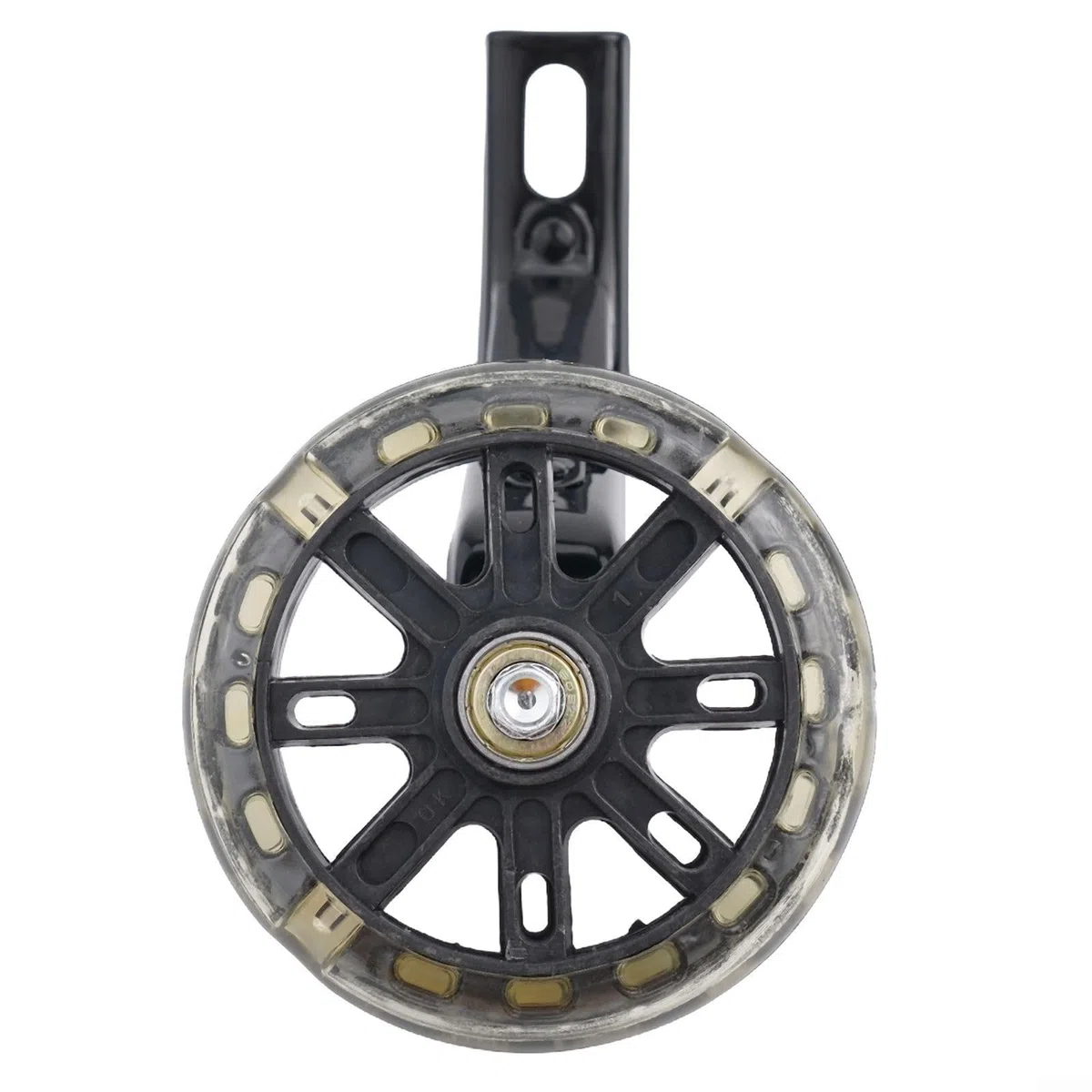 Ruote per allenamento bici con luce LED multicolore per bambini da 14 16 20 pollici silenziosa PU Flash ruota ausiliaria stand stabile nero (30,5 cm)