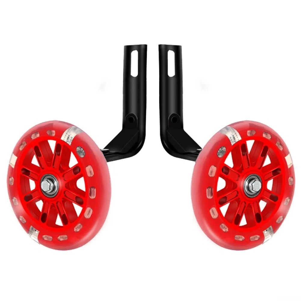 Ruote per allenamento bici con luce LED multicolore per bambini da 14 16 20 pollici silenziosa PU Flash ruota ausiliaria stand stabile nero (30,5 cm)