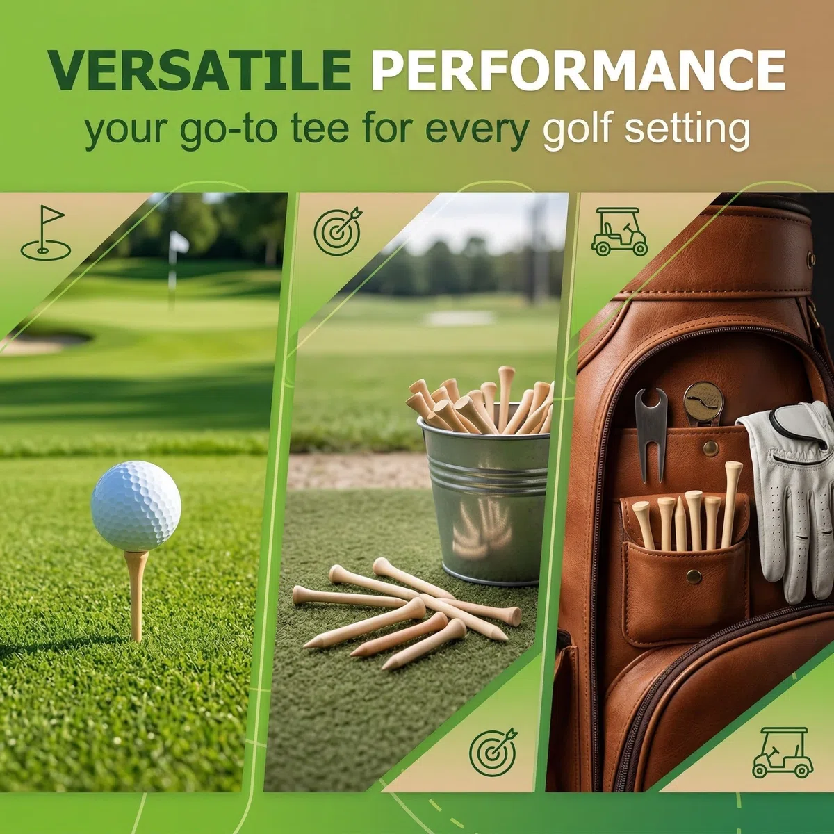 60 Pezzi Tee da Golf in Legno 5 Altezze Diverse (83mm-35mm), Accessori Golf Ecologici e Biodegradabili, Confezione Mista per Allenamento e Partita, Colore Naturale
