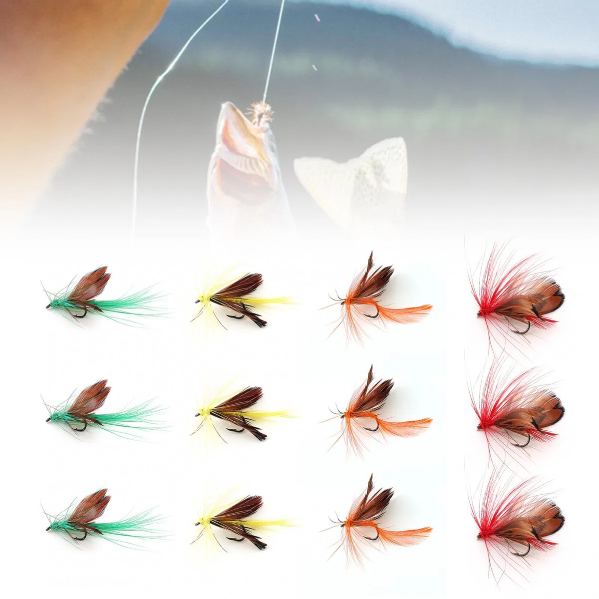 12 esche a forma di farfalla, realizzate a mano, per spigola, panfish, trota, salmone
