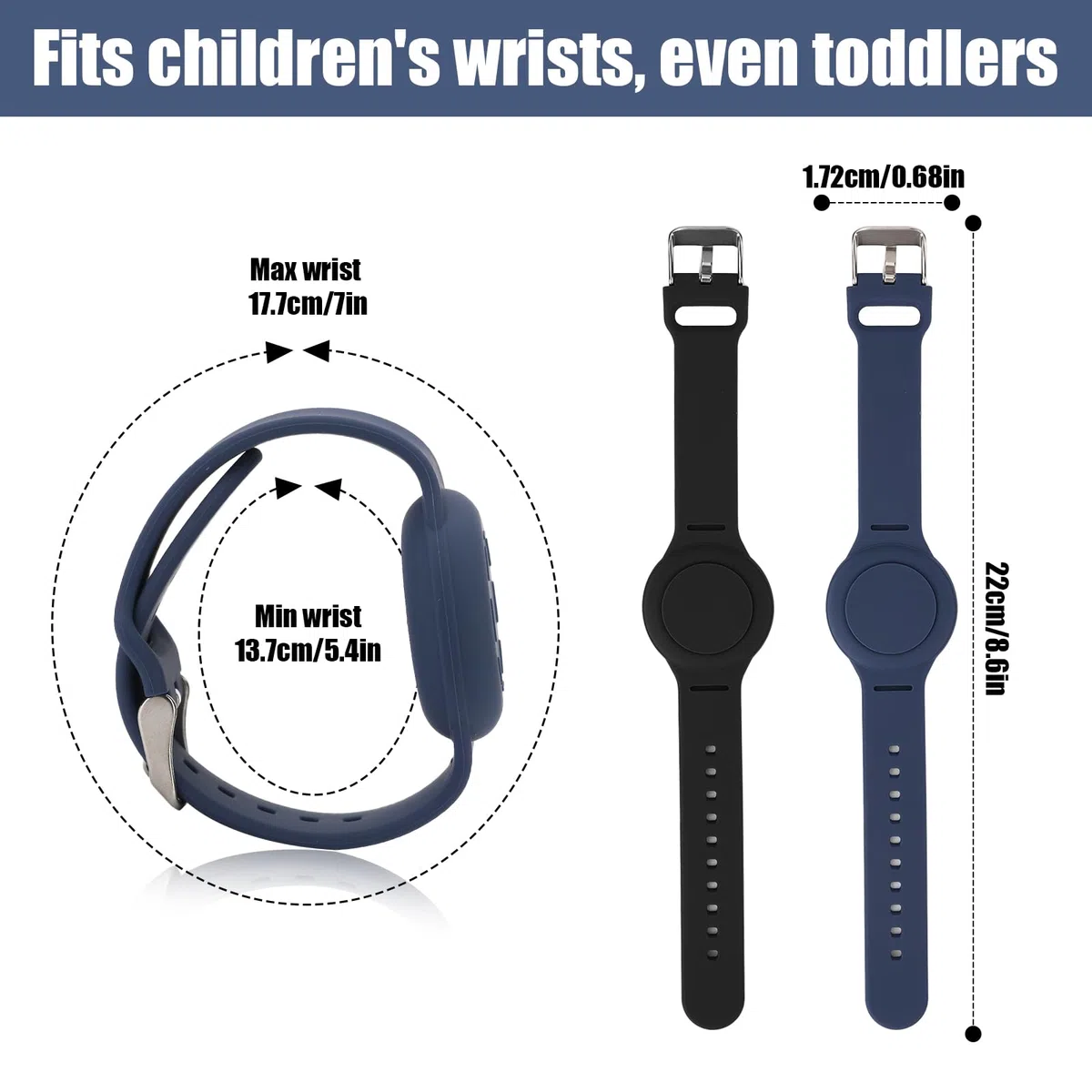 2pz Braccialetto per Airtag Bambini, Impermeabile Braccialetto Bambino Porta per Airtag Morbido Regolabile Braccialetto per Airtag per Bambino GPS Tracking Tagging (Nero, Blu Scuro)