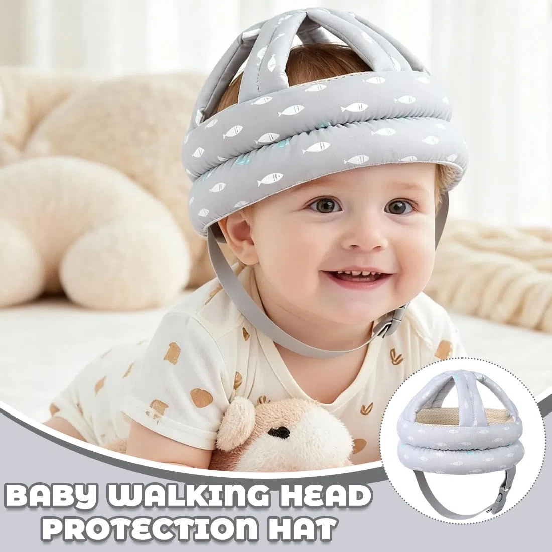Casco Neonato Primi Passi, Caschetto Primi Passi per Bambini da 6 a 36 Mesi, Caschetto Neonato Anticaduta, Traspirante e sicuro(grigio)