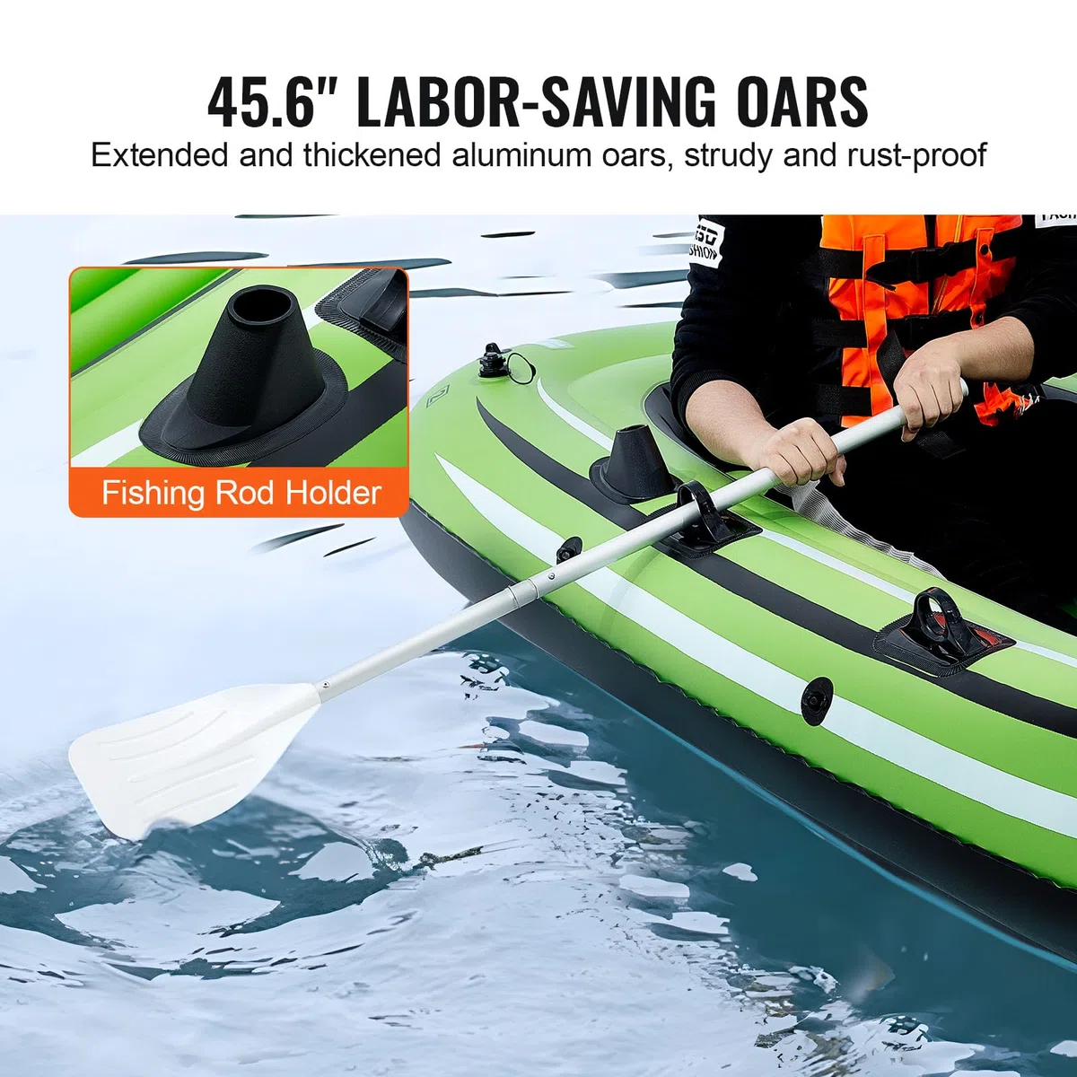 VEVOR Barca Gonfiabile, Barca da Pesca Gonfiabile per 3 Persone, Remi in Alluminio da 45,6", Porta Canne da Pesca e 2 Sedili, Capacità di 750 libbre