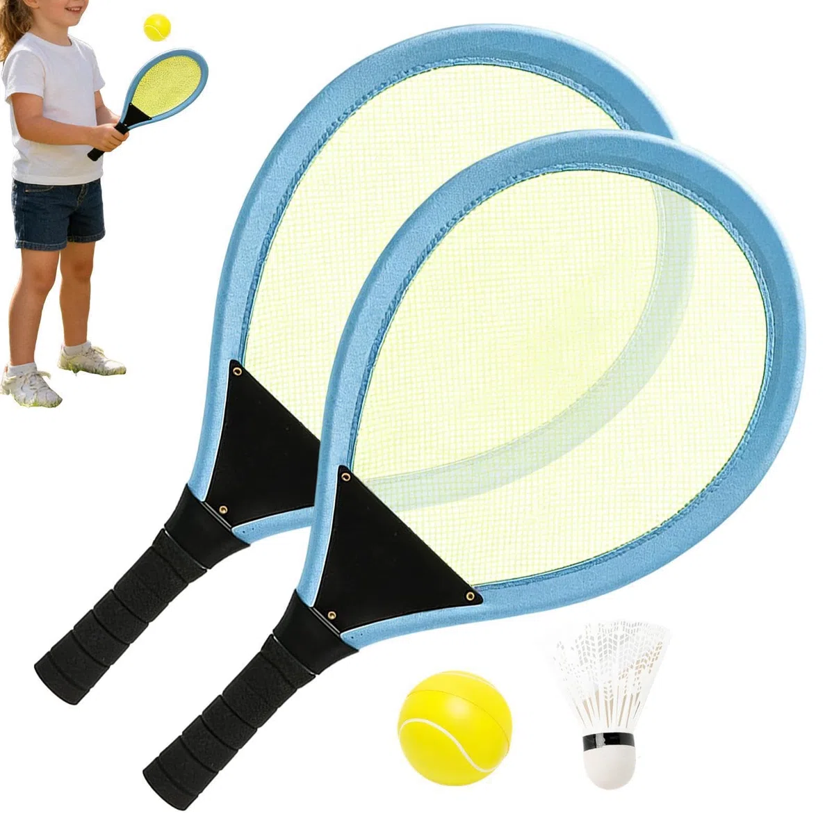 Set da tennis per bambini | Set Di 2 Racchette Da Tennis Con Palla E | Volani da badminton per bambini, giochi da giardino per bambinni Gioco da campeggio