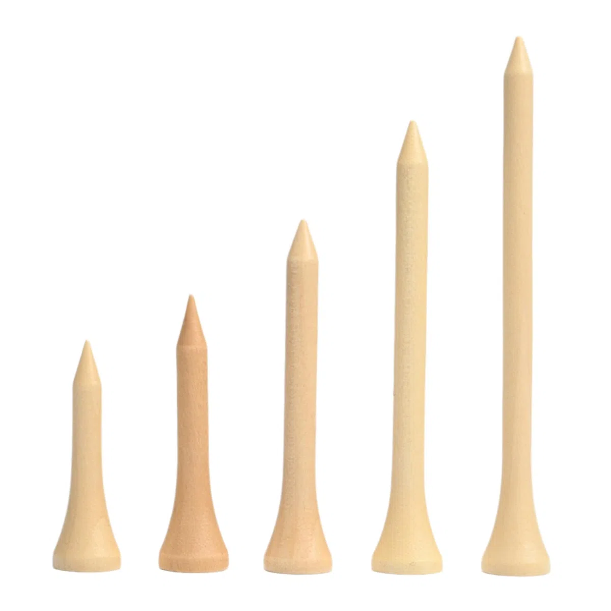 60 Pezzi Tee da Golf in Legno 5 Altezze Diverse (83mm-35mm), Accessori Golf Ecologici e Biodegradabili, Confezione Mista per Allenamento e Partita, Colore Naturale