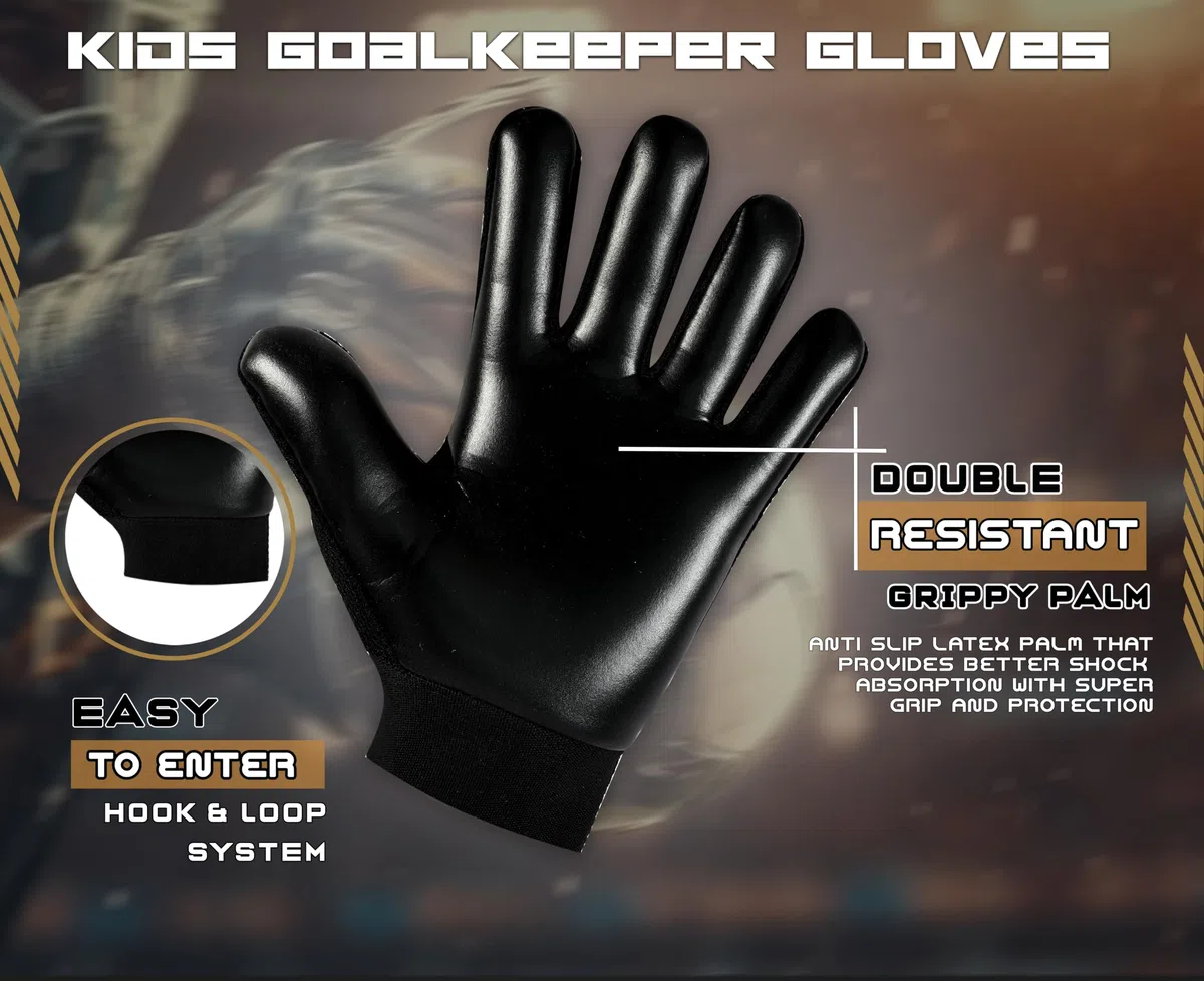 Keeperking Guanti da portiere per bambini, ragazzi e ragazze, guanti da calcio, per ragazzi (5, oro nero)