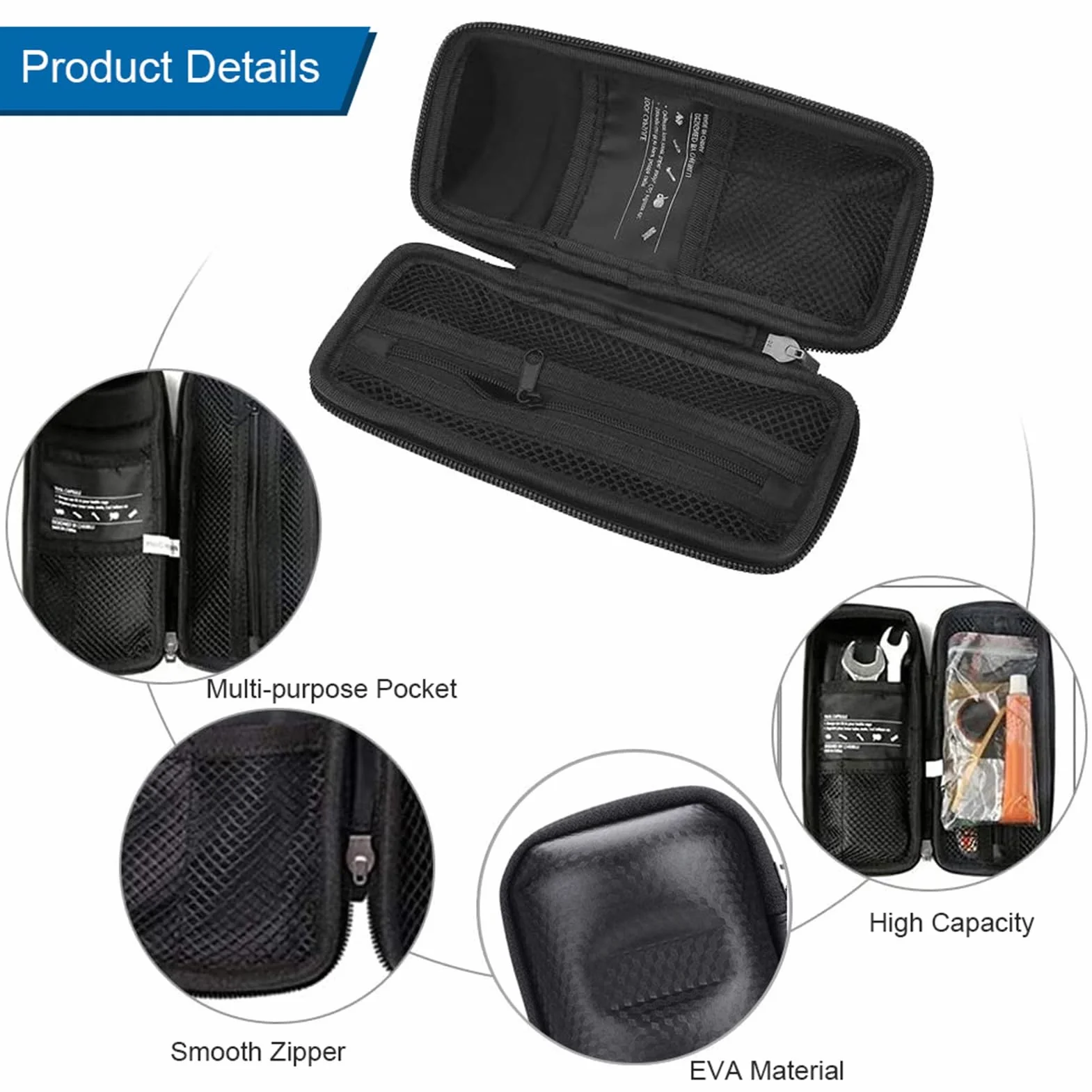 Generic Borsa per Kit di Attrezzi per Riparazione Mountain Bike Impermeabile Portatile per Manutenzione di Emergenza in Bicicletta Materiale EVA 7 * 2.9 ''