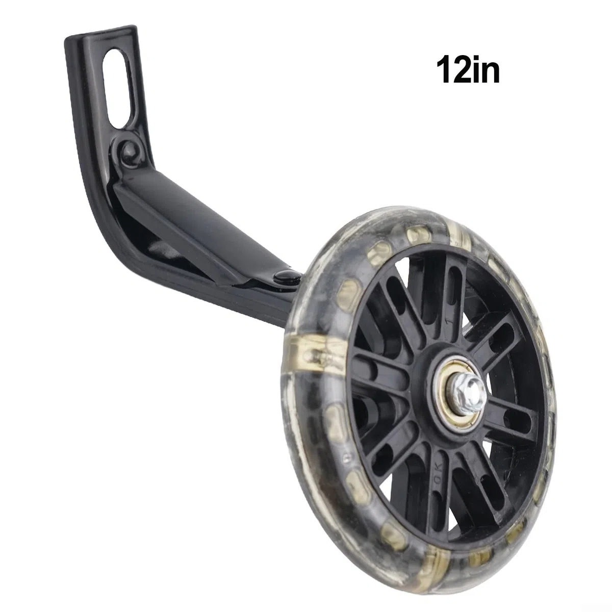 Ruote per allenamento bici con luce LED multicolore per bambini da 14 16 20 pollici silenziosa PU Flash ruota ausiliaria stand stabile nero (30,5 cm)