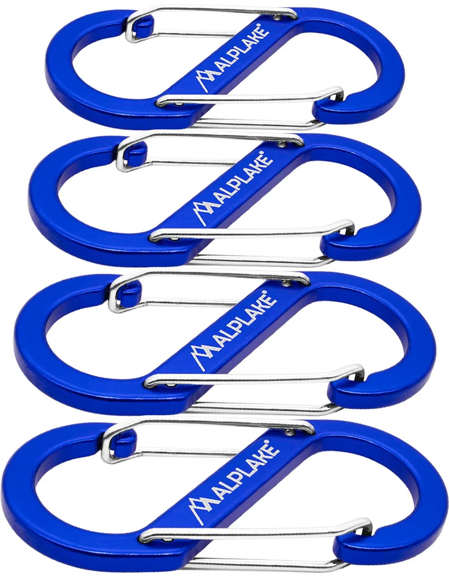 4 moschettoni in materiale doppio, micro moschettoni, forma a S, 88 x 40 mm, blu