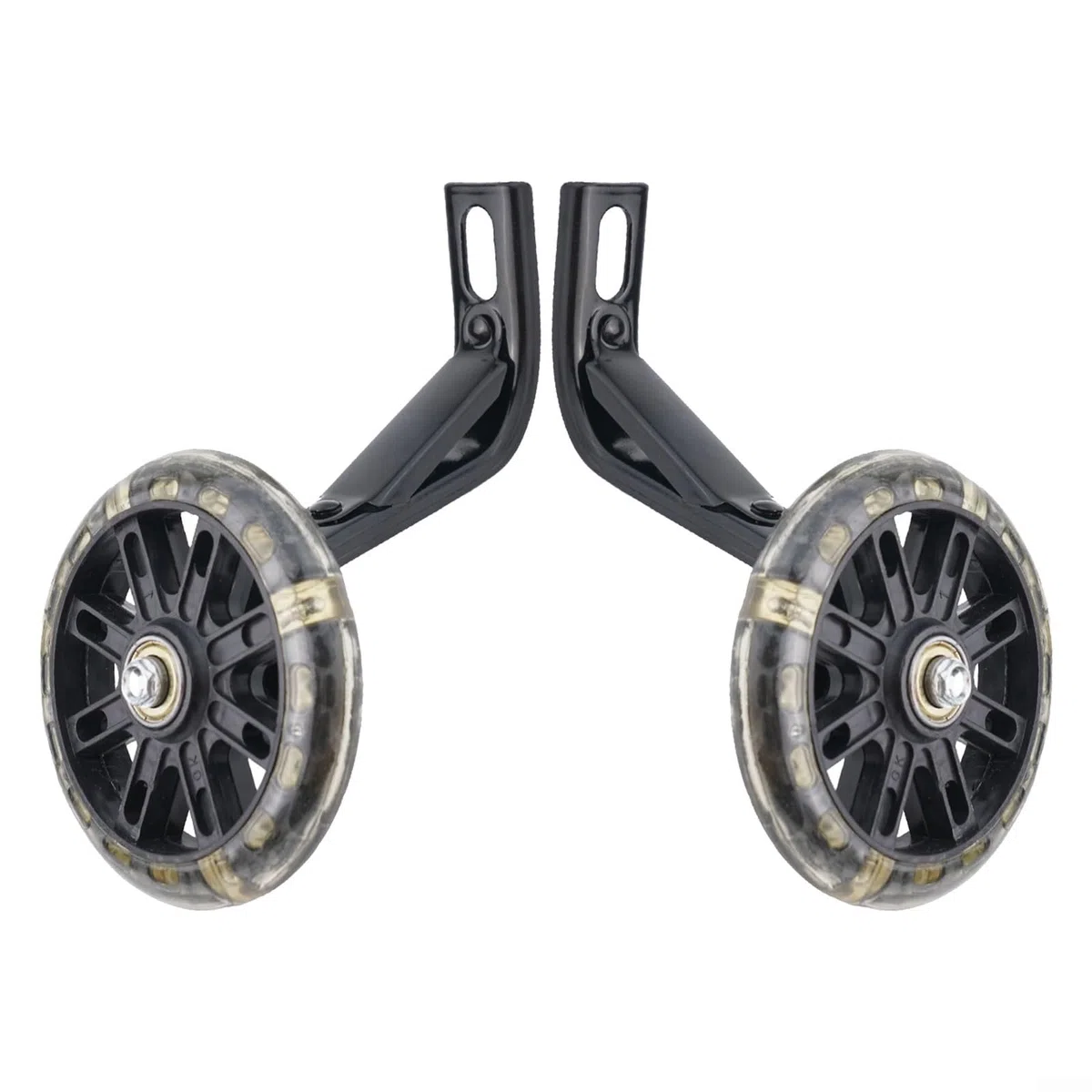 Ruote per allenamento bici con luce LED multicolore per bambini da 14 16 20 pollici silenziosa PU Flash ruota ausiliaria stand stabile nero (30,5 cm)