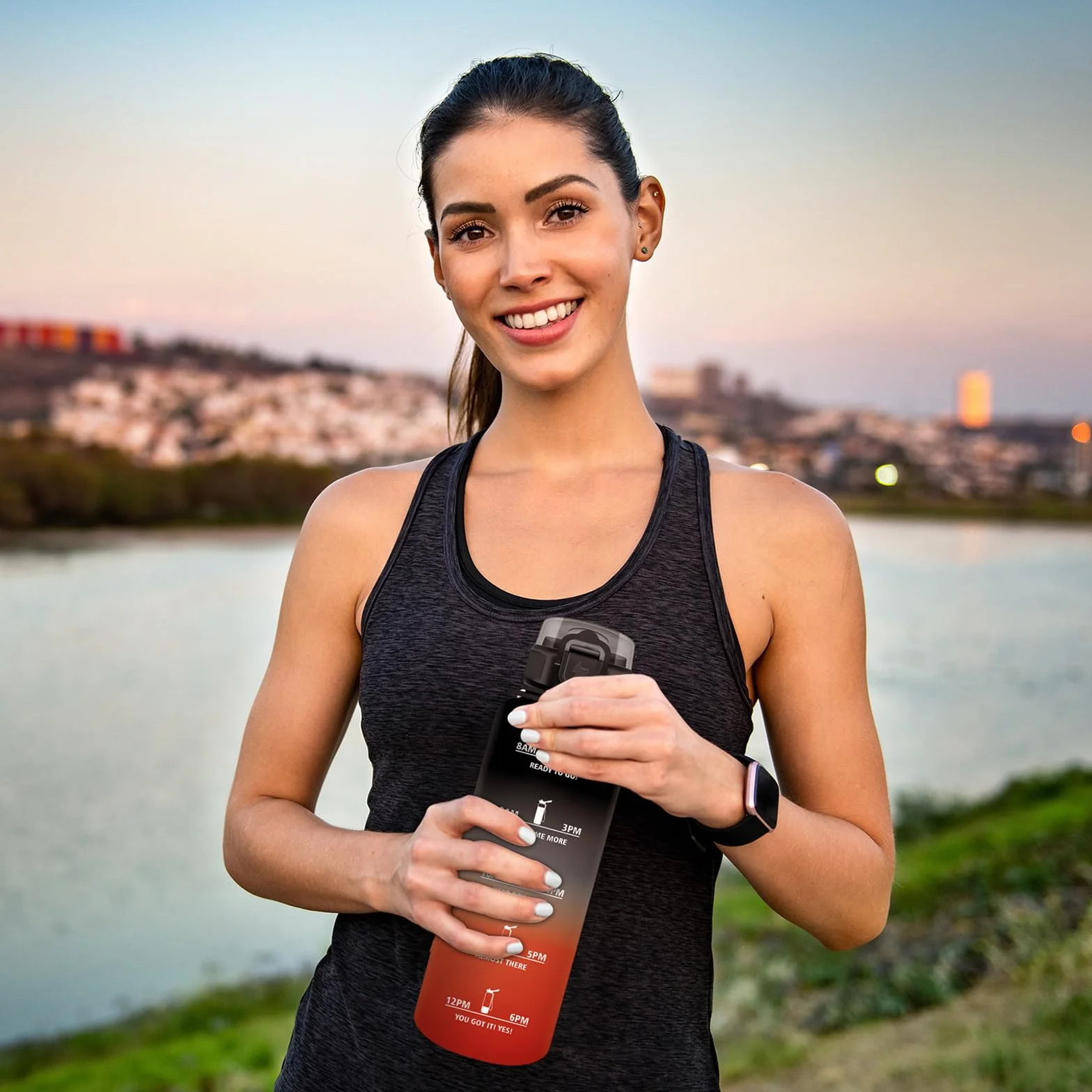 Borraccia Sportiva 1,5L a Prova di Perdite con Indicatore del Tempo e Cannuccia per Palestra Corsa Ufficio