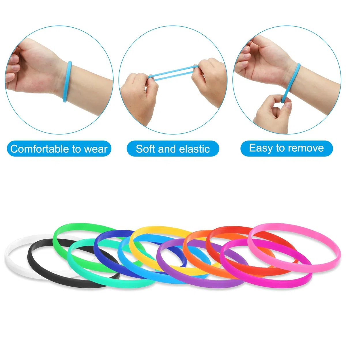 PATIKIL Silicone Bracciali, 6pz Colorati Gomma Bracciali bianco Elastici Sport Fasce per Adulti Adolescenti Sport Squadra Giochi, Nero