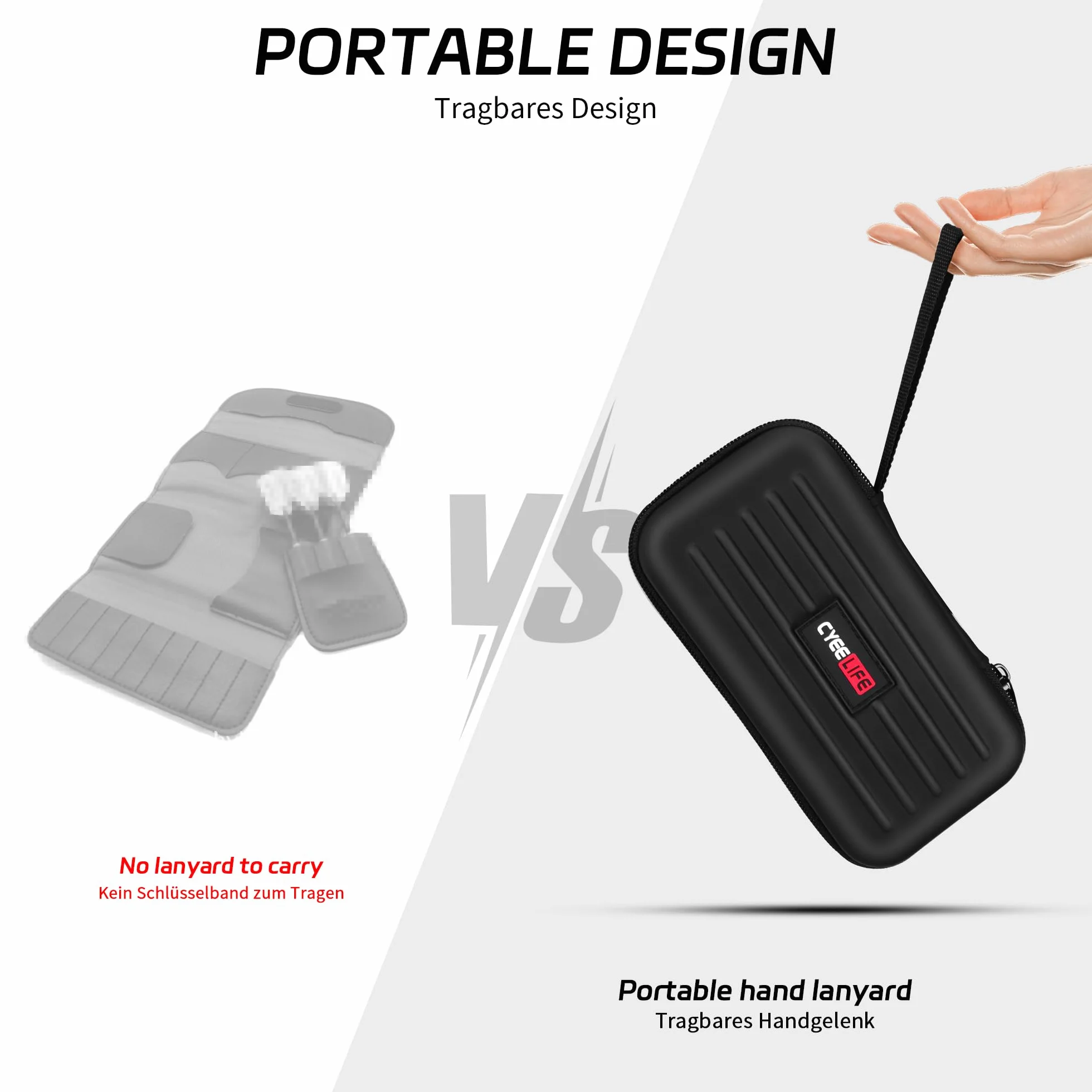 CyeeLife Custodia per freccette, custodia per freccette in acciaio o punta morbida, contiene 3 freccette e accessori extra, tubi e tasche integrate per alette, punte, alberi