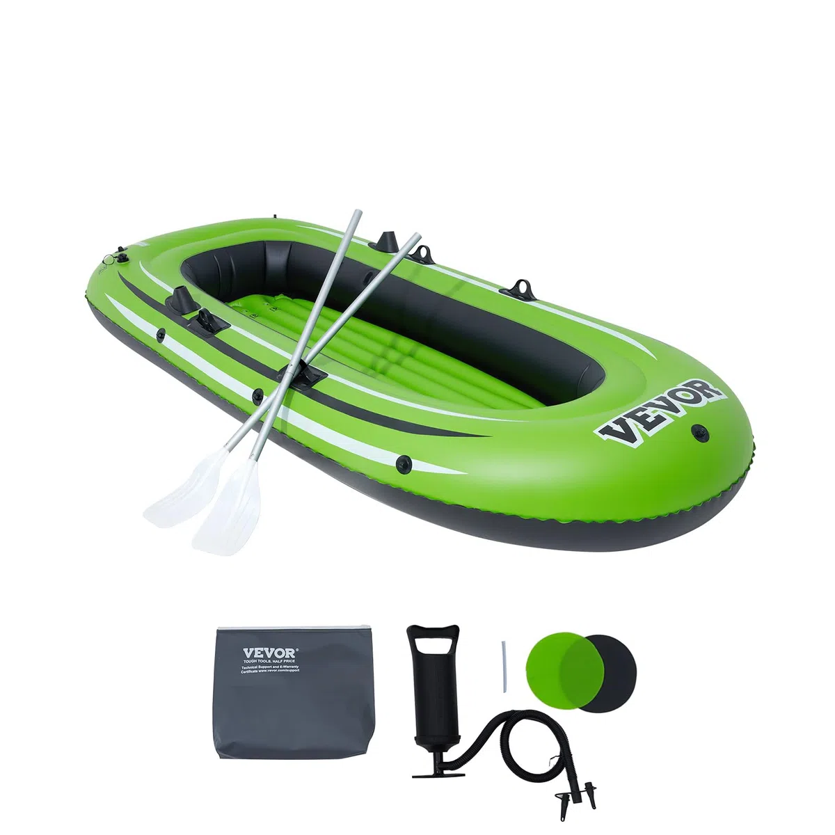 VEVOR Barca Gonfiabile, Barca da Pesca Gonfiabile per 3 Persone, Remi in Alluminio da 45,6", Porta Canne da Pesca e 2 Sedili, Capacità di 750 libbre