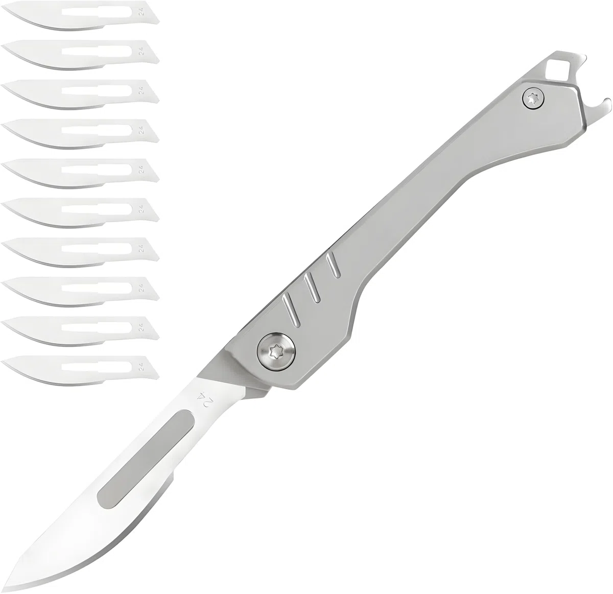Coltellino Tascabile EDC Con 10 Lama Sostituibile #24, Coltello Pieghevole per Caccia all'aperto, Campeggio, Pesca