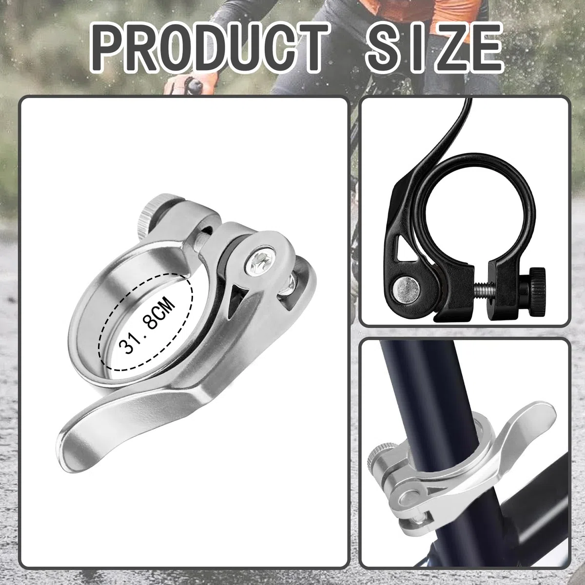 2 Pezzi Collarino Reggisella 31,8 mm Alluminio, Fissaggio Robusto, Facile Installazione, Morsetto per Cavi per Mountain Bike e Sella Bici da Corsa - Nero