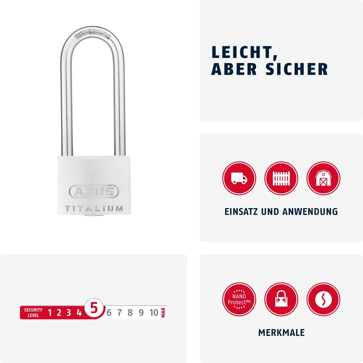 ABUS 545832-64TI/40HB63_KA6412 Candado Titalium de 40 mm arco extra largo llaves iguales