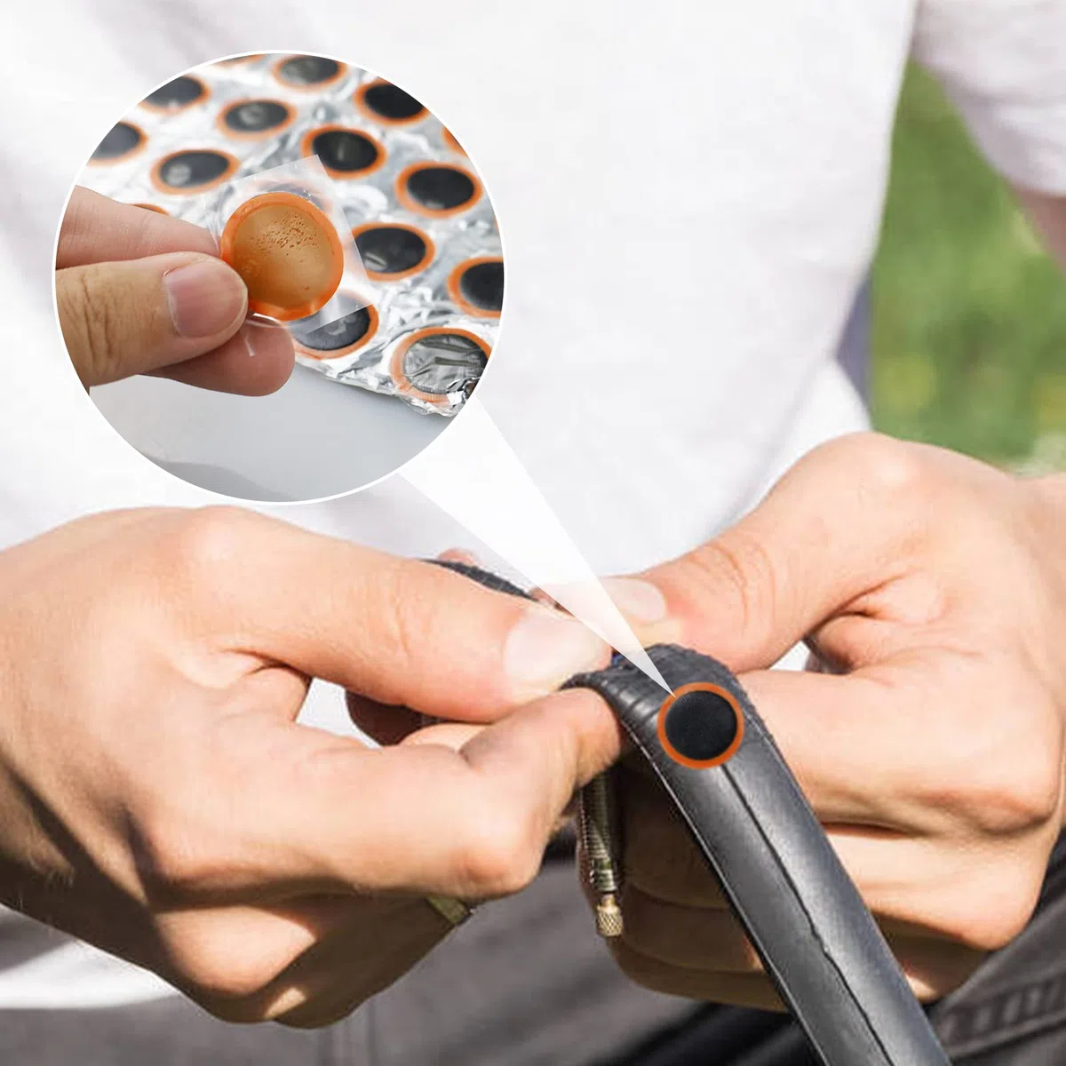 SZCXDKJ 96 Pezzi Toppe Quadrate+Toppe Tonde, Kit di Riparazione per Forature di Pneumatici di Bicicletta, Toppe di Gomma per Riparazione di Camere d'aria e Pneumatici di Bicicletta