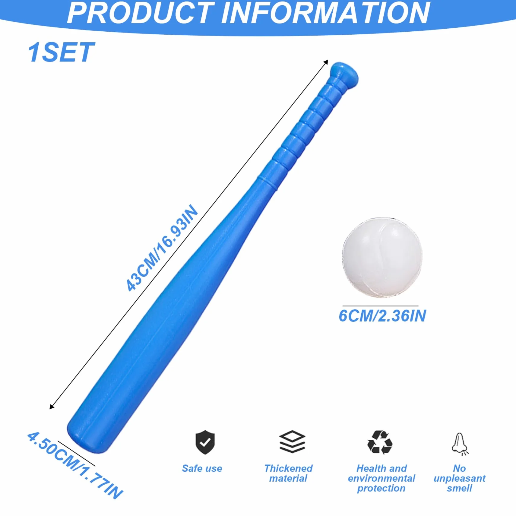 Mazza da Baseball per Bambini 17 Pollici Set Plastica Giocattoli Leggeri Sport Interni Esterni