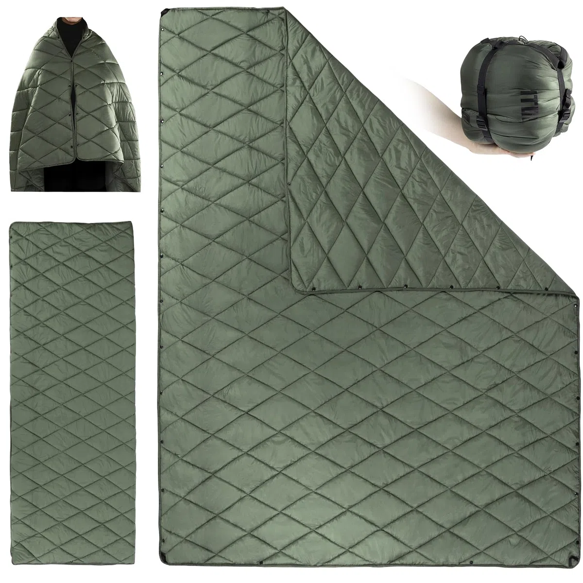 1TG Tactical Coperta da Campeggio 4-in-1 Ultraleggera 0.96kg/1.22kg | Impermeabile, Termica e Compatta | Per Trekking, Auto, Emergenza | Trasformabile in Sacco a Pelo e Poncho